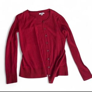 croft & barrow Women's Red Button-Front Crewneck Cardigan